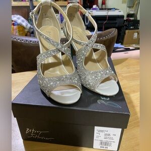 Size 9 Betsy Johnson wedding shoe Crystal embellished cris cross strap heels